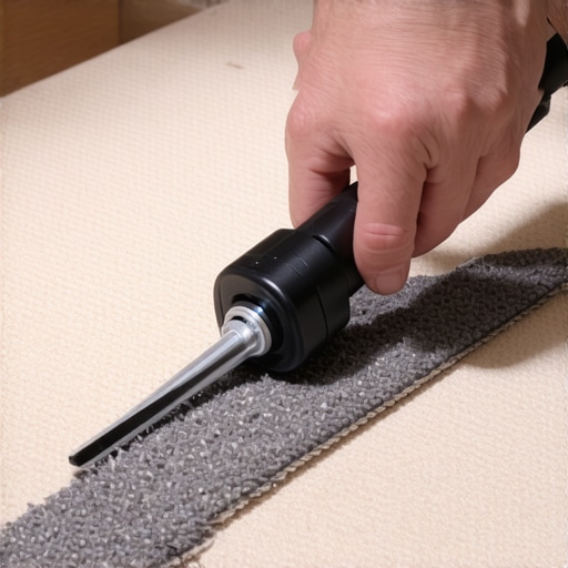 Expert Carpet Seam Sealing Techniques Close-up of carpet seam sealing tools being used by a professional installer