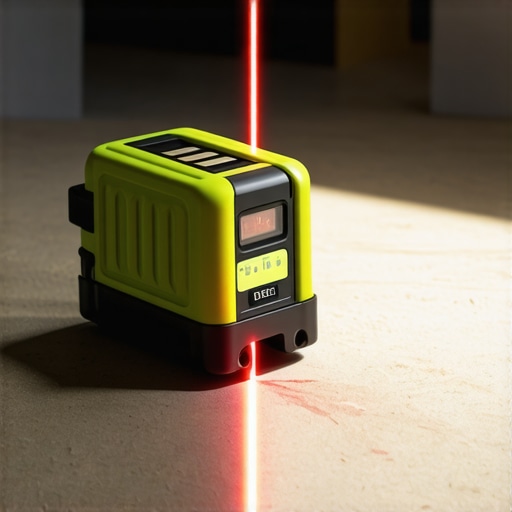 Laser Level for Floor Leveling A professional laser level device measuring a subfloor for irregularities during home renovation
