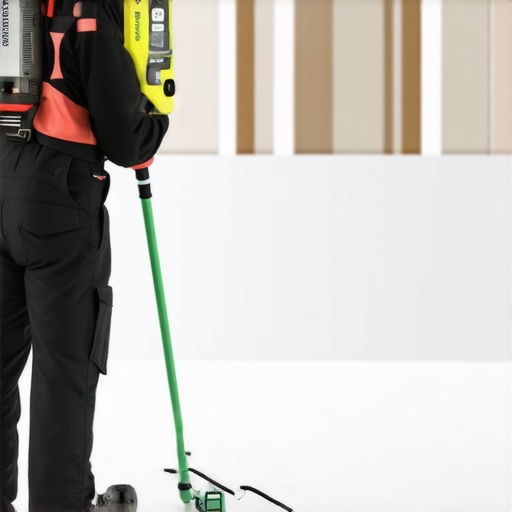 A craftsman using a laser level to check the perfect slope of a bathroom shower for durability