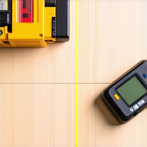 Laser level and moisture meter used in home flooring projects